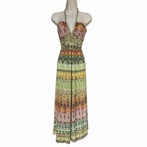 Sky Brand Boho Snakeskin Dress SMALL Maxi Braided Halter Tribal Reptile Ombré